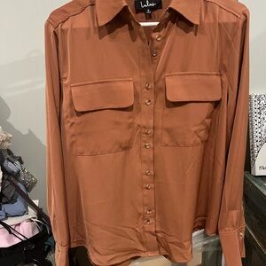 Lulus Brown/Orange Button-Up Blouse